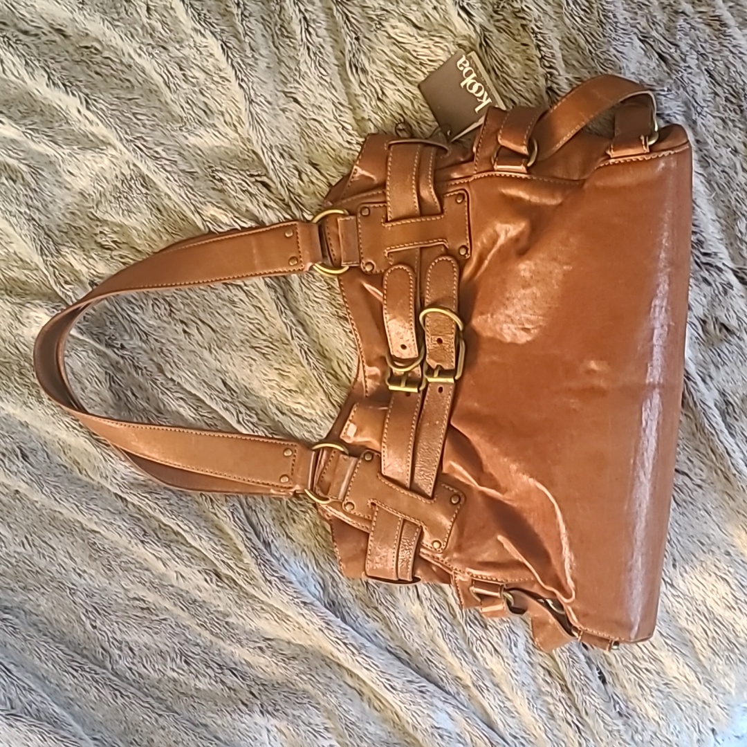 Nwt Kooba Lena Large Leather Cognac Buckle Bag With Microsuede Interior- Mint!